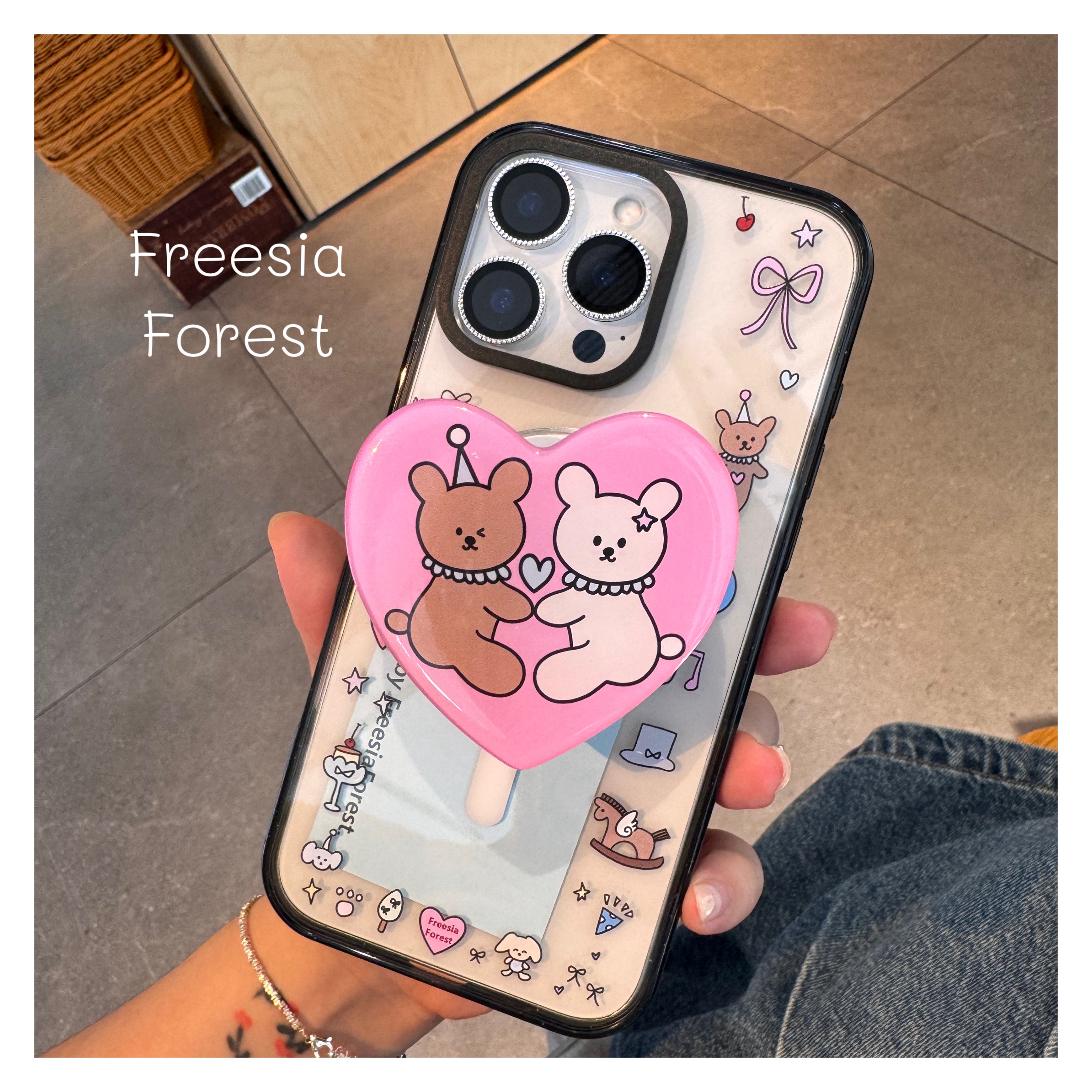 苍兰森林 马戏团磁吸套啤壳防撞边亚克力手机壳适用苹果iPhone16ProMax韩国ins风高级感精致爱心滴胶磁吸支架