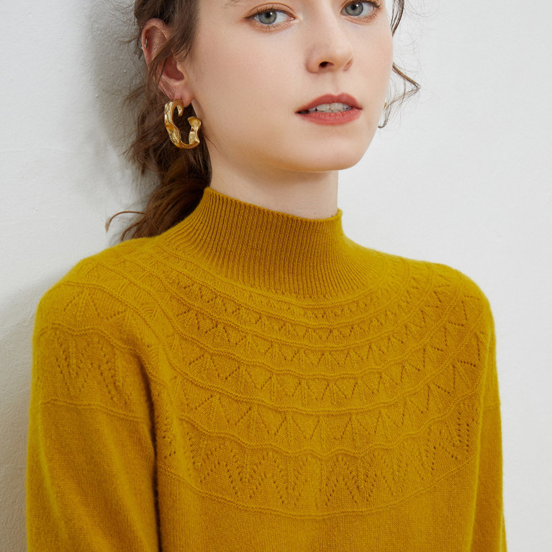 2025新款秋冬轻奢羊毛衫 PSQUEEN镂空半高领针织衫保暖亲肤内搭女,女装/女士精品,羊绒衫,淘宝优惠券,粉丝福利购,淘宝优惠卷