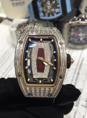 98 新 RM07 白金红唇 半钻 女士机械手表 腕表