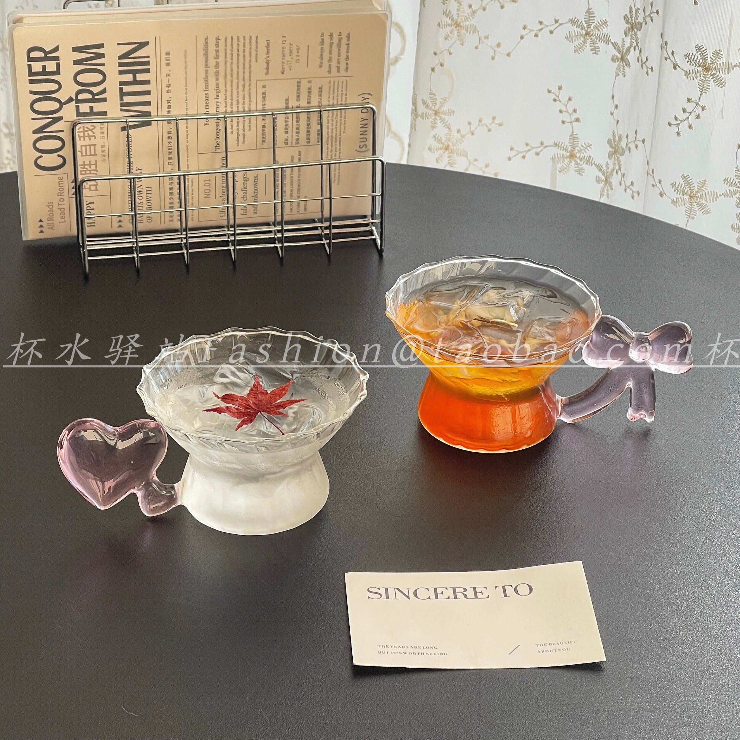 蝴蝶结爱心把手玻璃杯