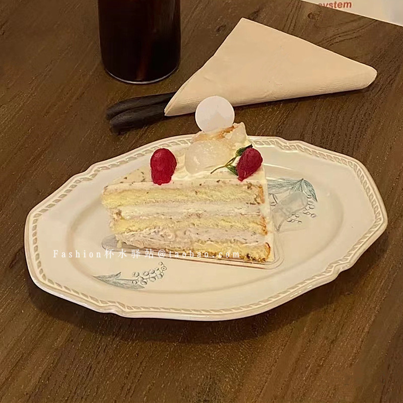 法式ins复古铃兰花陶瓷点心盘子高级感vintage釉下彩椭圆形甜品盘