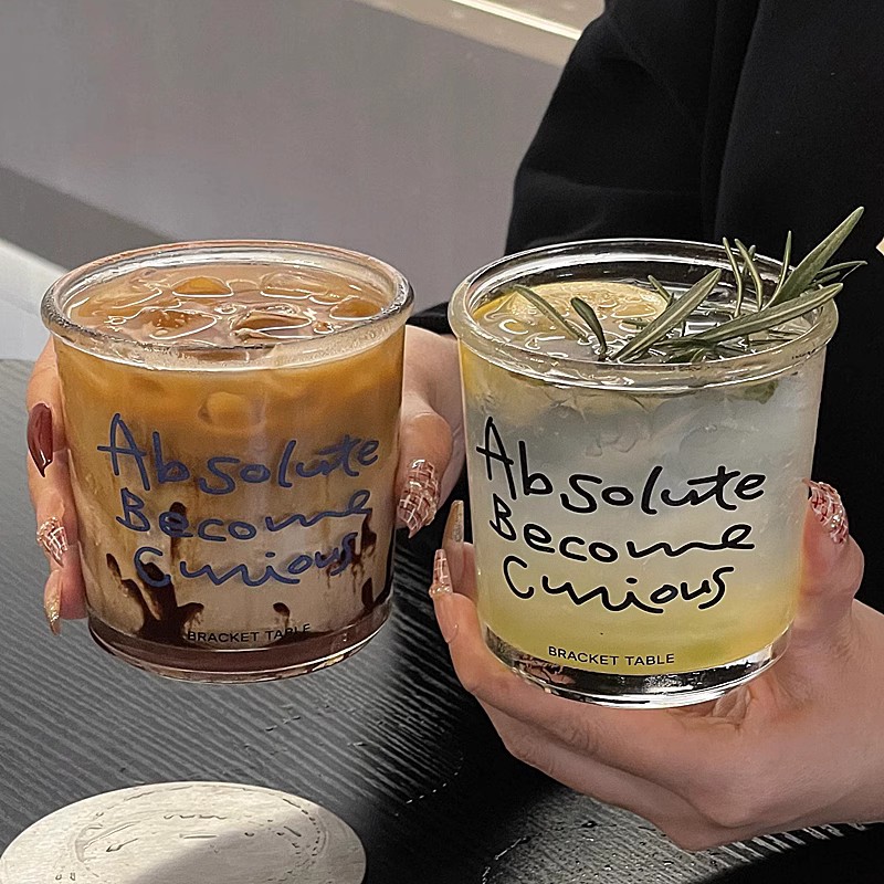 ins简约设计感咖啡杯冰美式英文字母玻璃杯高档精致冷萃冰拿铁杯