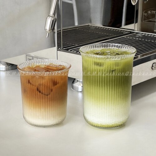简约竖纹透明玻璃杯咖啡冷饮杯
