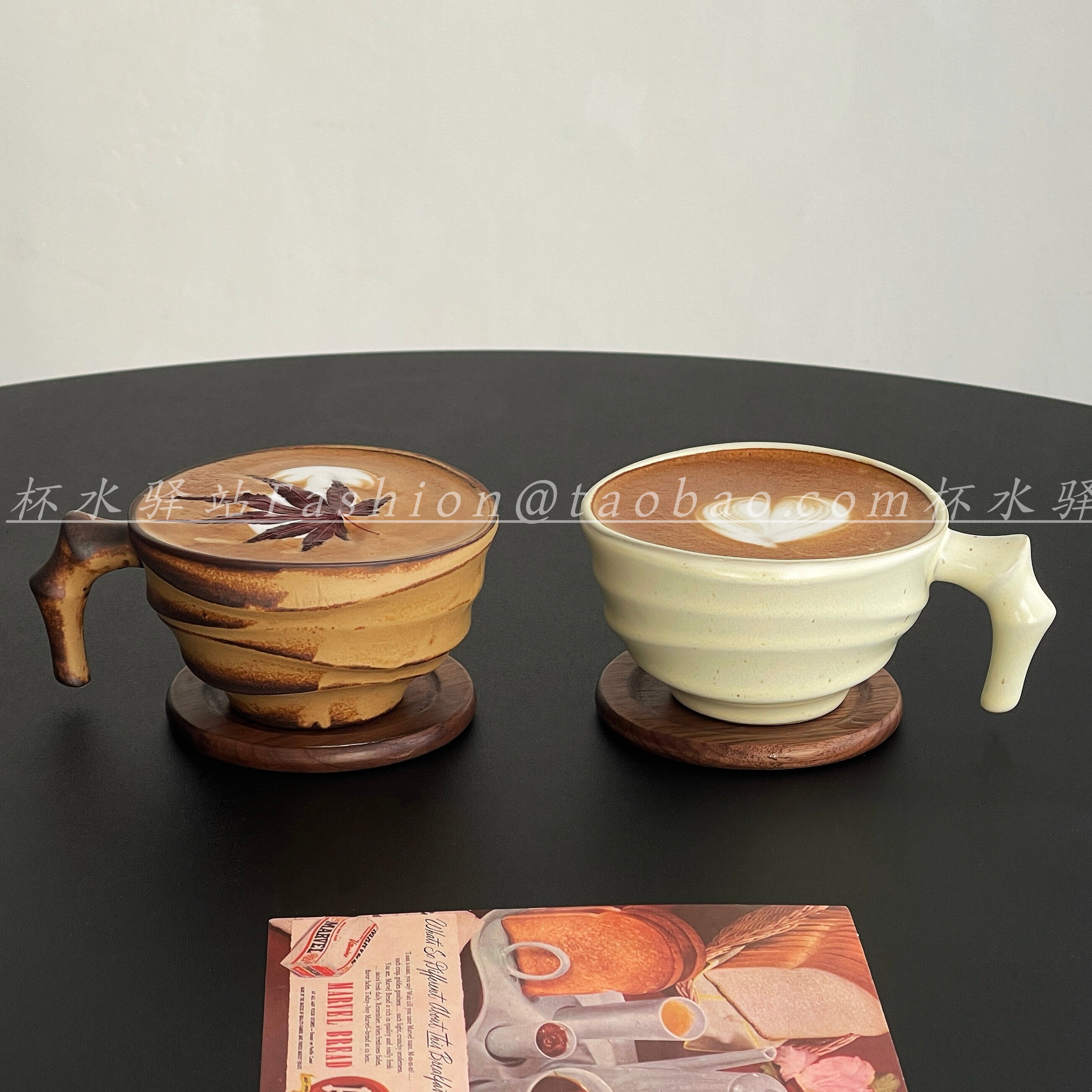 日式侘寂竹节手柄咖啡杯粗陶拉花杯复古做旧陶瓷杯下午茶杯伴手礼