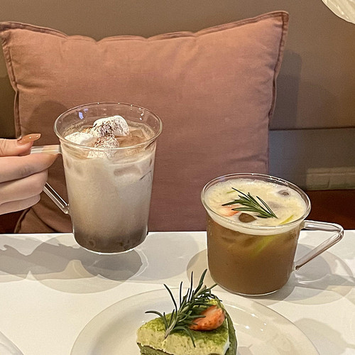 ins网红店拿铁玻璃杯韩风带把手