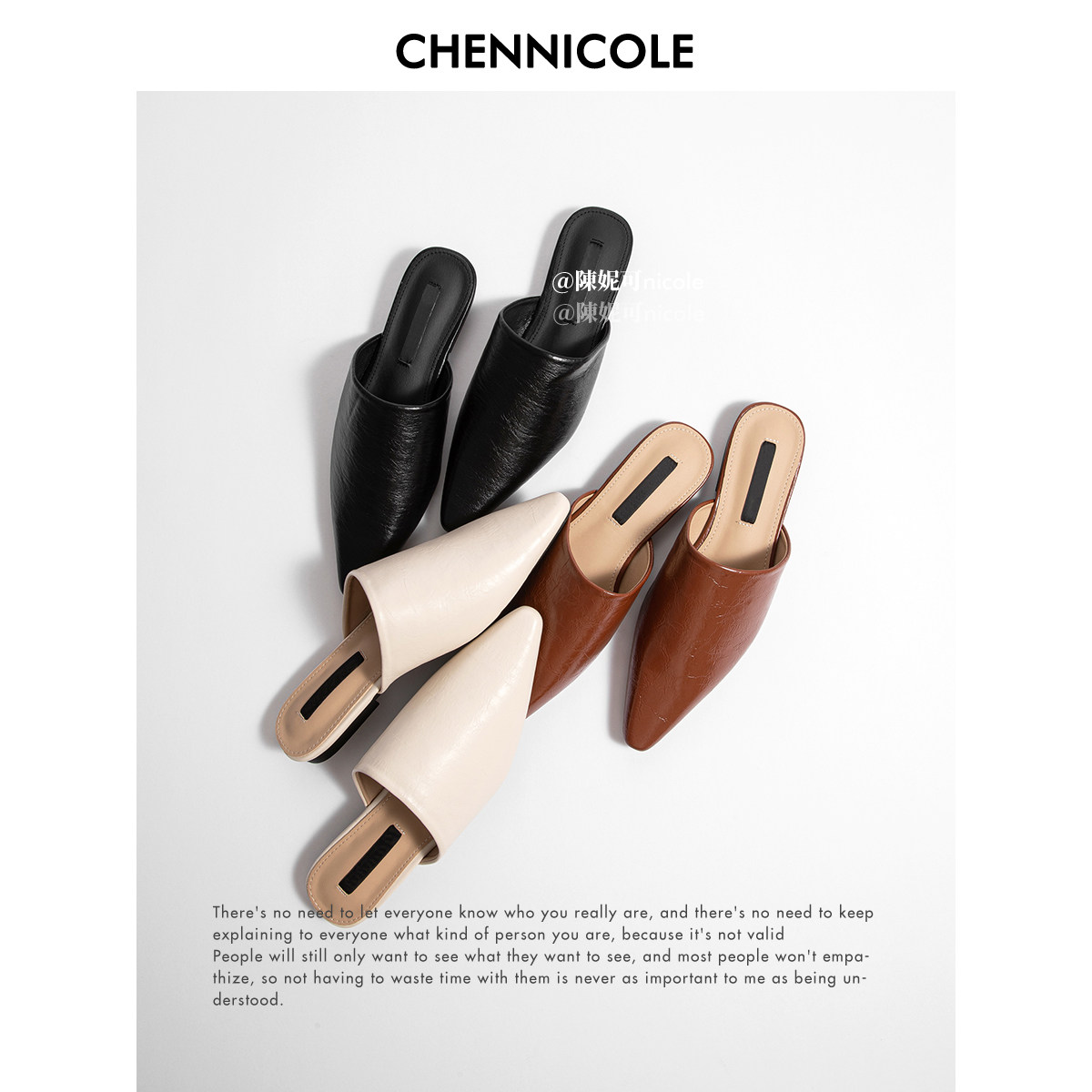 CHENNICOLE陳妮可 单鞋2cm平底通勤工作黑色凉鞋职业鞋包头一脚蹬