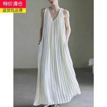 高级感女轻奢灵动白月光重工高定立体百褶长裙雪纺v领连衣裙女夏