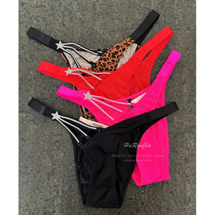 25新流星水钻内裤 女豹纹纯色辣妹style 高叉大长腿性感镂空三角裤