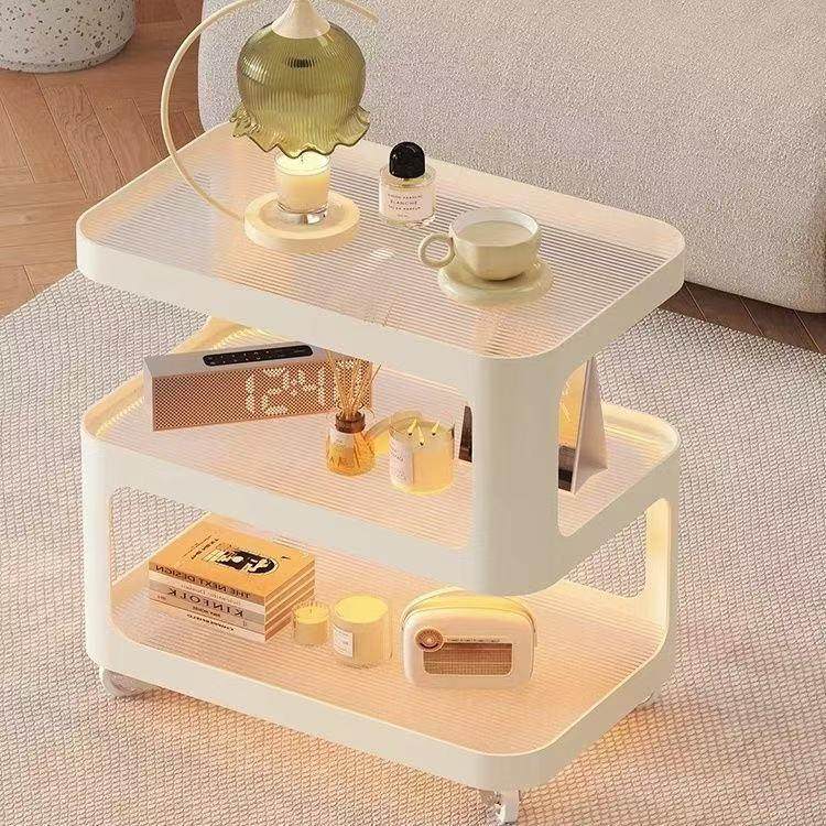 沙发边几奶油客厅移动茶几现代小推车床头置物架边柜中古玻璃边几