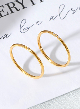 女时尚钛钢镀18k金色不掉色戒指