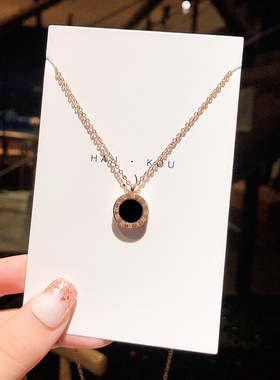 不掉色罗马双面数字简约项链女