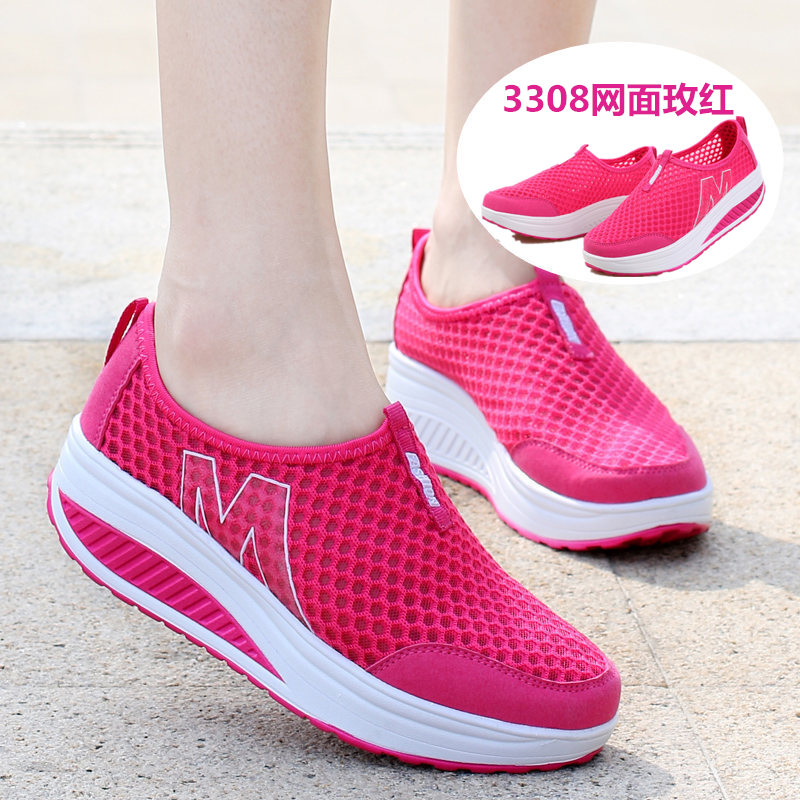春夏套脚休闲鞋厚底增高松糕运动摇摇鞋透气舒适一脚蹬大码女鞋