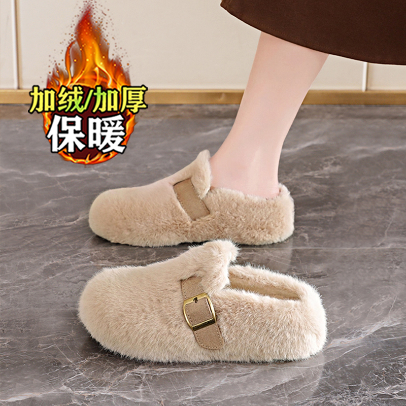 秋冬高级感加绒保暖一脚蹬棉拖鞋