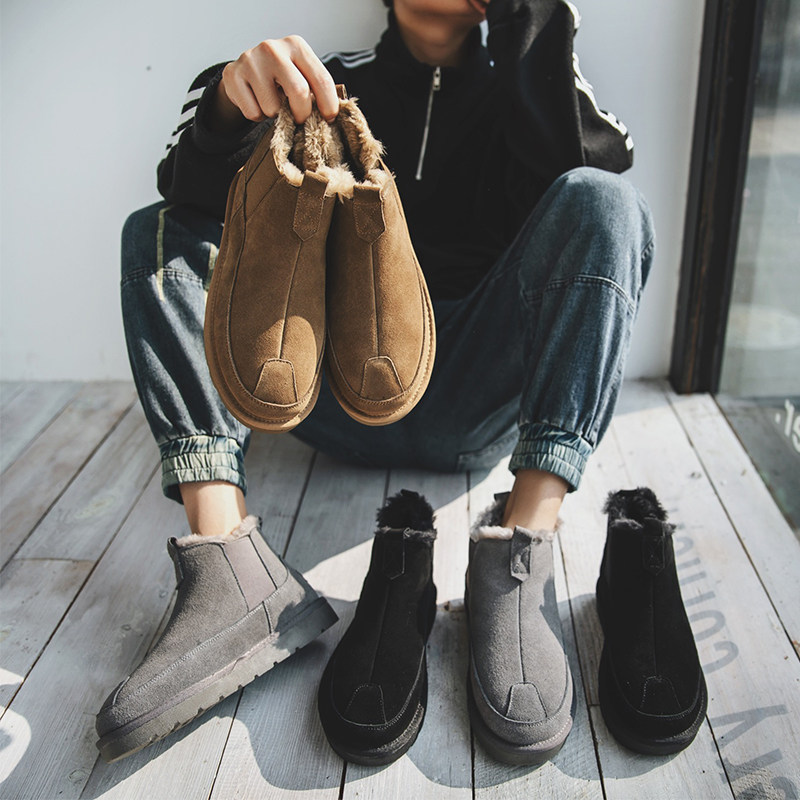 MENS SNOW BOOTS WINTER PLUS VELVET WARM COTTON SHORT BOOTS LEATHER HIGH-TOP COTTON SHOES TIDE THICKENING NON-SLIP BREAD SHOES MEN
