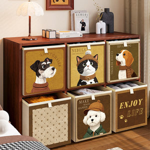 可折叠定制尺寸图案可爱萌宠中古风收纳箱卡莱克格子柜收纳筐布艺