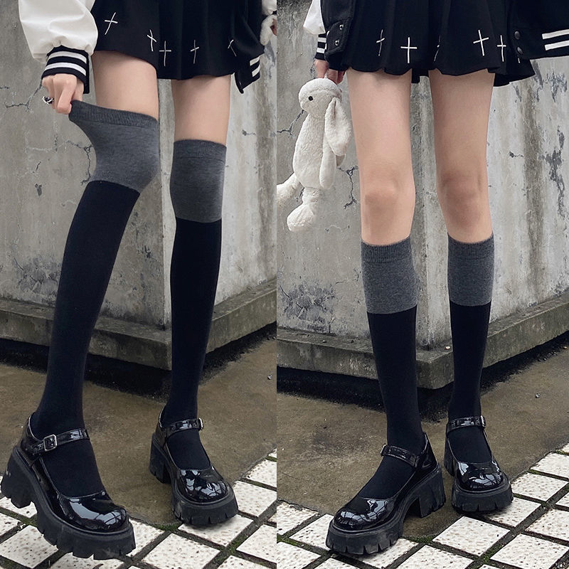 春秋新款拼色过膝袜显瘦小腿袜日系棉堆堆袜子女长筒JK袜子短筒