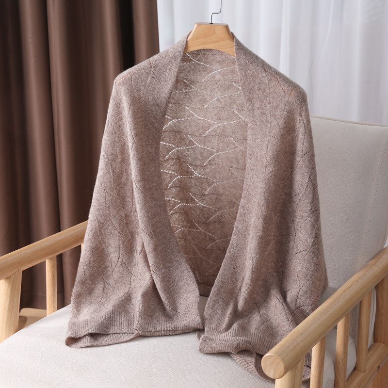 羊绒外搭小披肩针织树叶镂空羊毛线围巾女薄护颈保暖围脖搭肩百搭