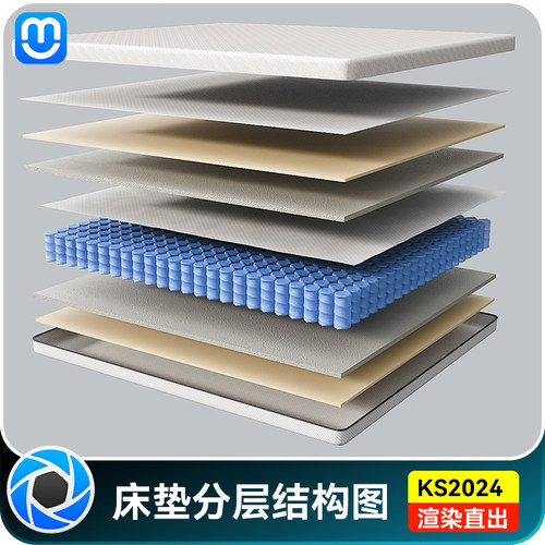 【8-床垫结构分层功能】源文件KSP产品场景渲染keyshot床垫模型