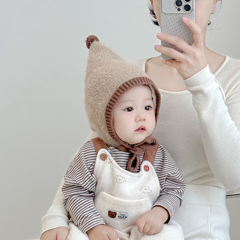 宝宝帽子秋冬季可爱超萌针织护耳帽男童女童保暖加厚毛线帽尖尖帽