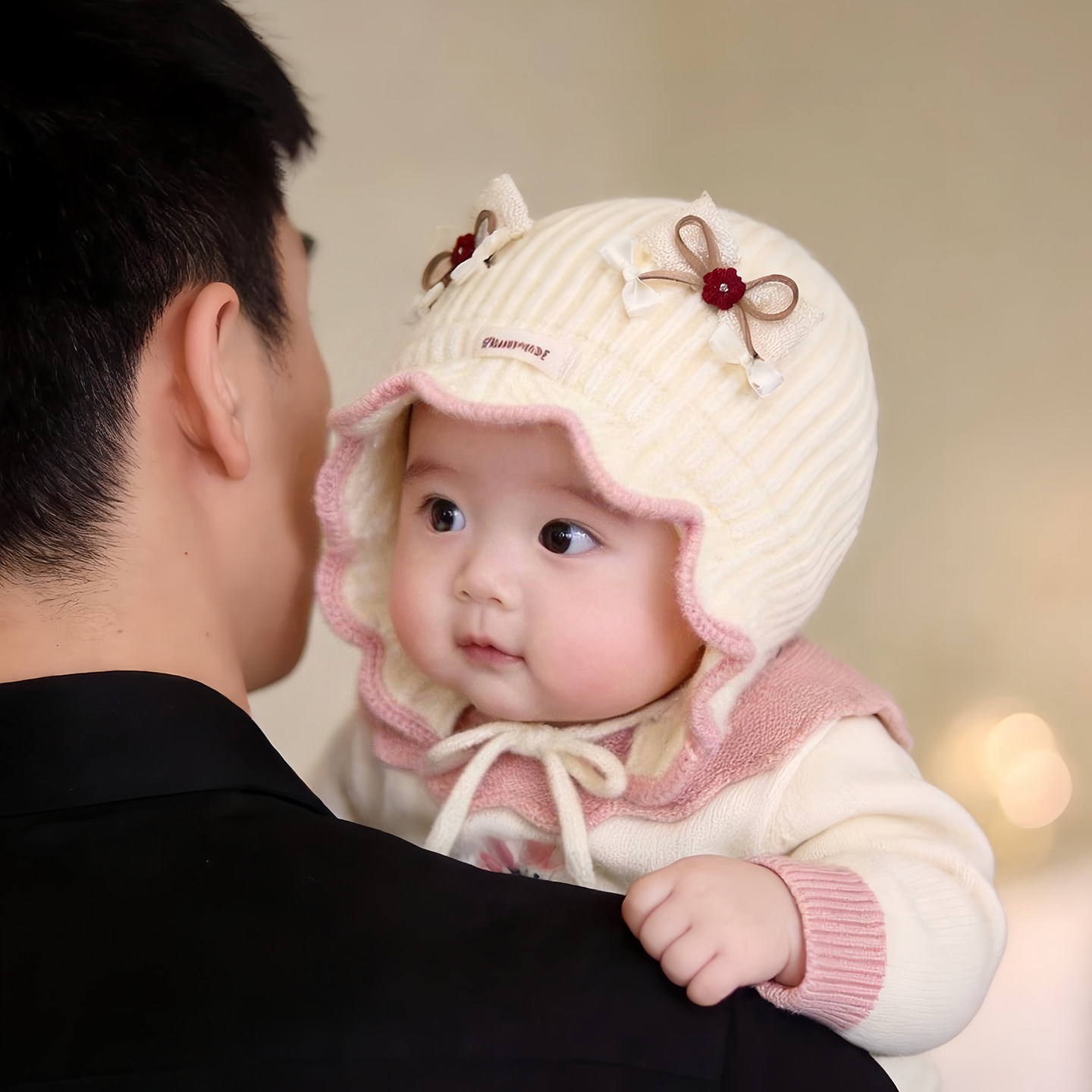 婴幼儿帽子秋冬款保暖加厚针织护耳公主帽女宝宝小月龄防风毛线帽
