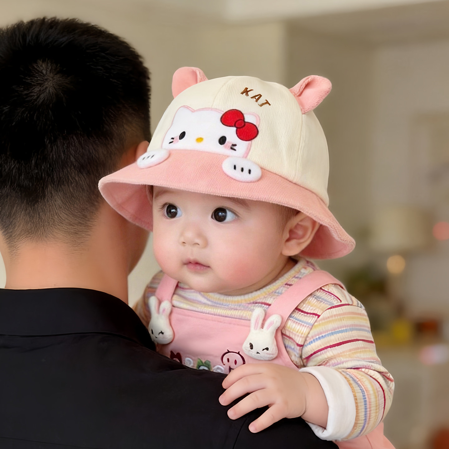 儿童帽子秋冬款保暖加厚灯芯绒可爱渔夫帽男女宝宝卡通防风盆帽潮