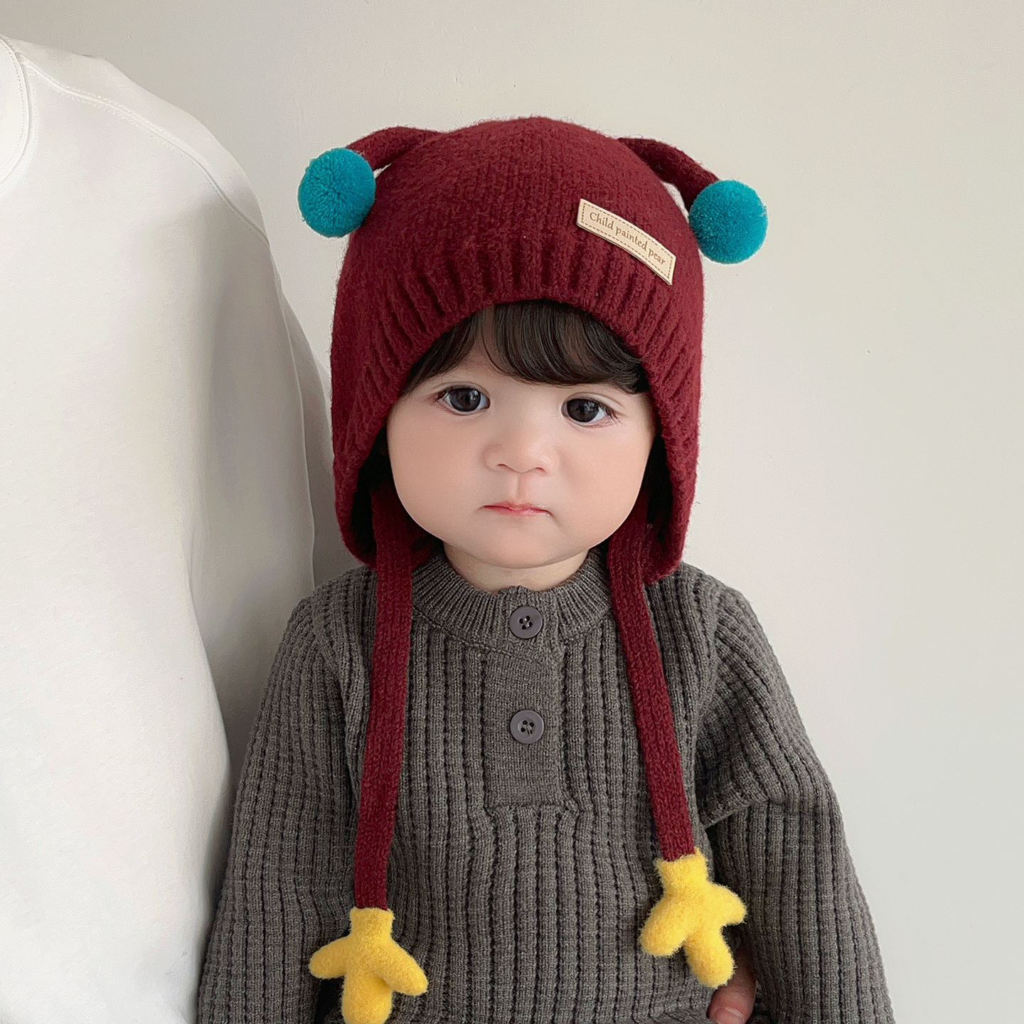 儿童搞怪帽子秋冬季保暖加厚针织护耳帽男孩女宝宝防风系带毛线帽