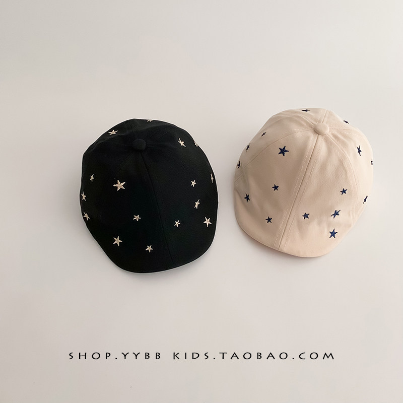 婴儿帽子春秋薄款遮阳防晒贝雷帽男女宝宝韩系星星小月龄前进帽夏