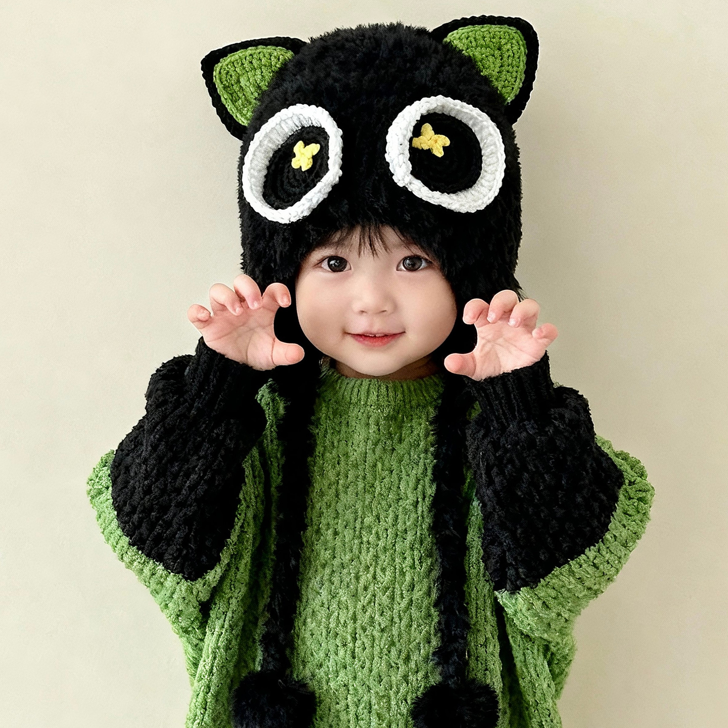 儿童帽子秋冬季保暖加厚可爱罗小黑护耳毛绒帽男女宝宝防风毛线帽