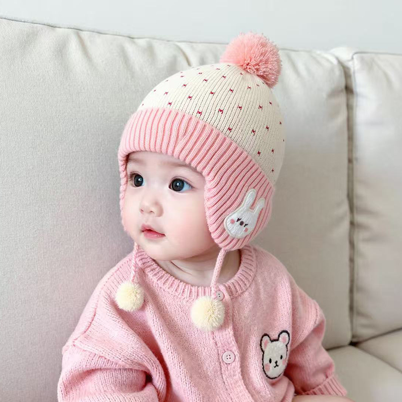 宝宝帽子秋冬季保暖加厚针织护耳帽男女儿童可爱卡通防风毛线帽潮
