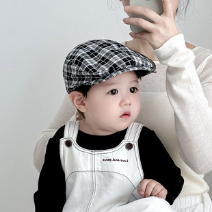 遮阳防风贝雷帽男女宝宝英伦风文艺鸭舌前进帽秋冬 儿童帽子春秋季