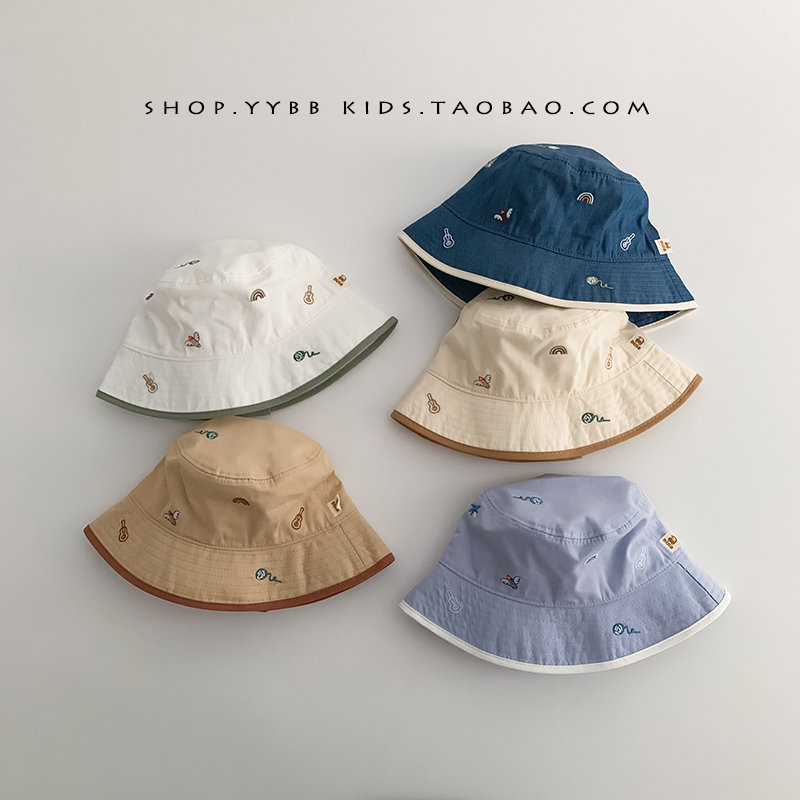 ins韩国儿童帽子春秋款休闲百搭渔夫帽男女童宝宝盆帽遮阳防晒帽