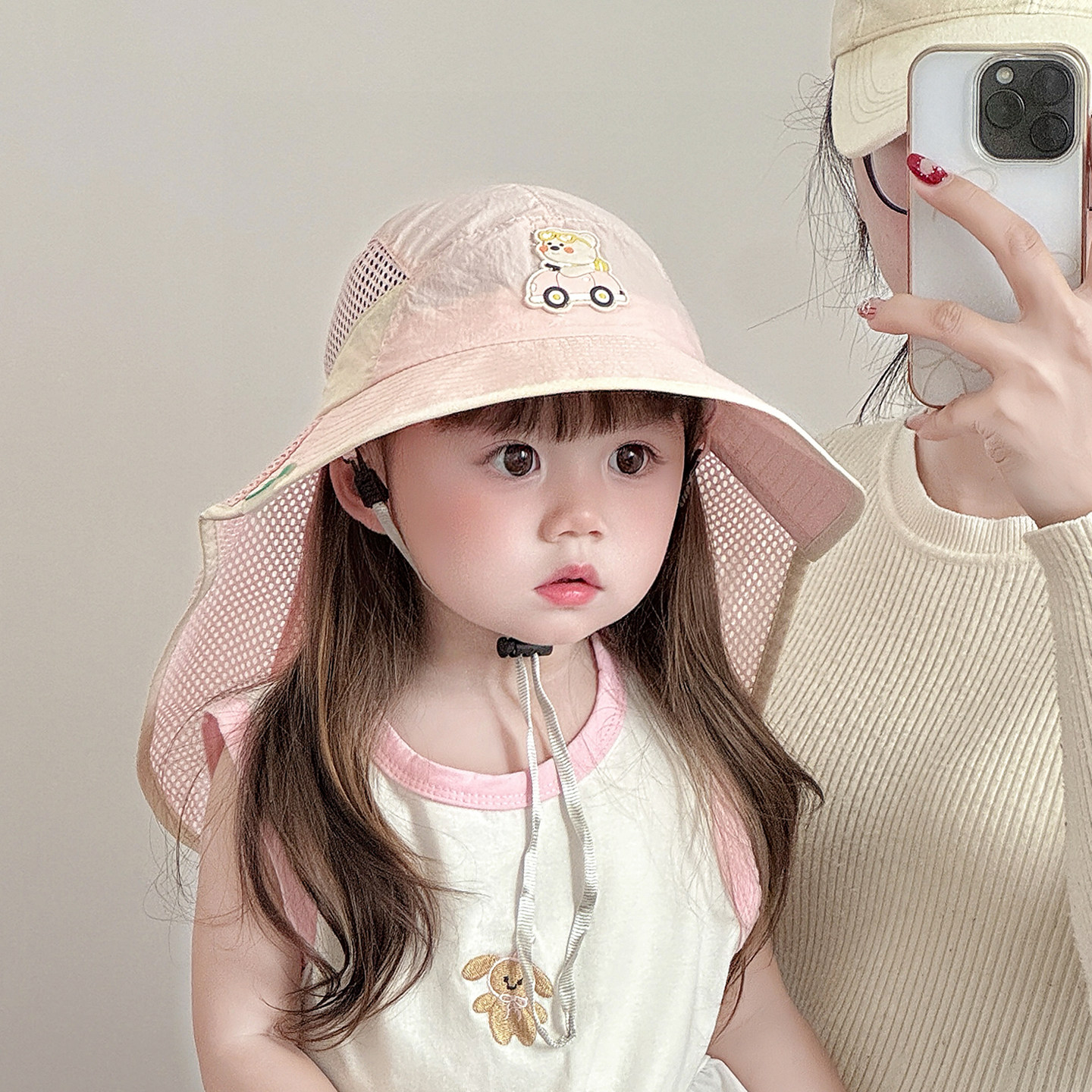 儿童遮阳帽子夏季薄款大帽檐防晒披肩帽男女宝宝透气网眼渔夫帽春