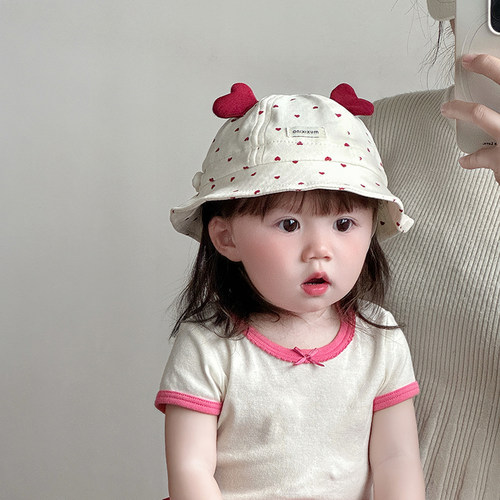 婴儿帽子春秋季薄款甜美可爱遮阳防晒渔夫帽女宝宝小月龄盆帽夏天