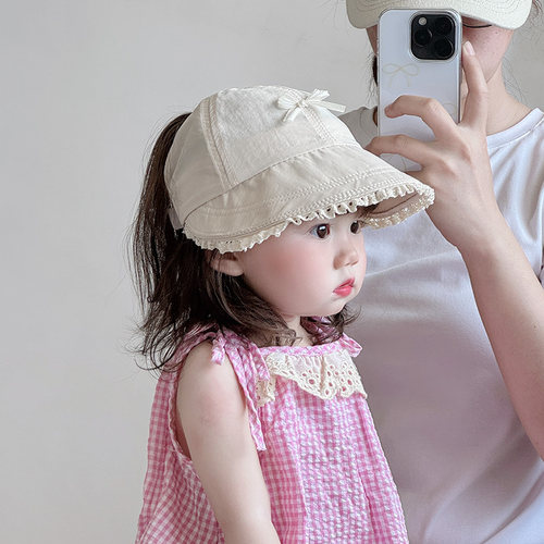 儿童帽子春夏季薄款蕾丝花边鸭舌帽女宝宝韩系遮阳防晒空顶棒球帽