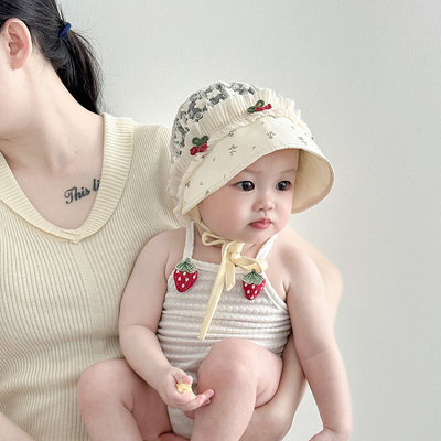 婴儿帽子夏季薄款透气网纱遮阳宫廷公主帽女宝宝小月龄护囟门胎帽