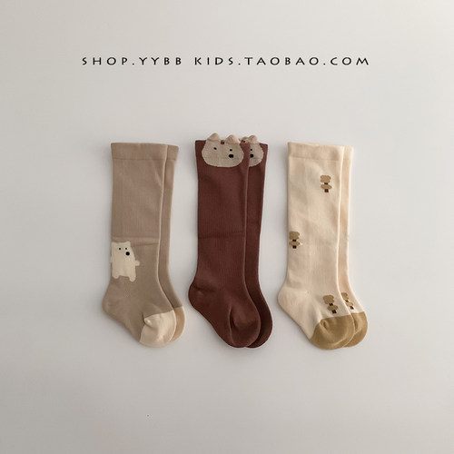 婴儿袜子0-1岁春秋可爱卡通3双装长袜男女宝宝过膝冬款不勒小腿袜