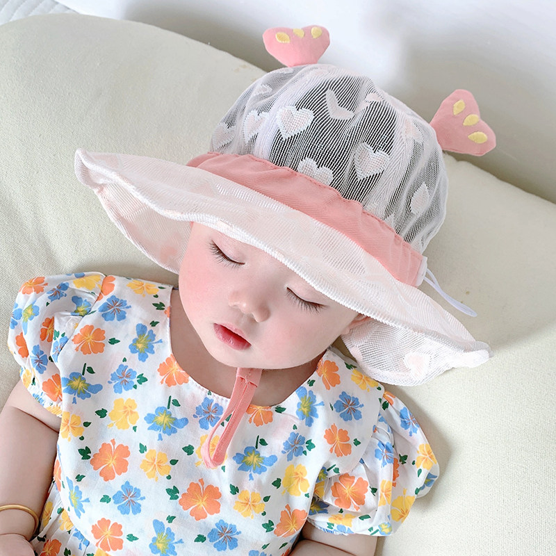 婴儿帽子夏季薄款透气全网女童防晒渔夫帽夏天女宝宝遮阳太阳帽潮