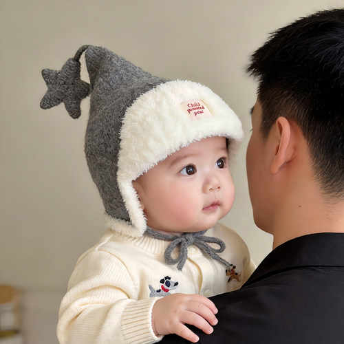 韩版儿童帽子秋冬季保暖加厚针织护耳毛绒帽男孩女宝宝毛线精灵帽