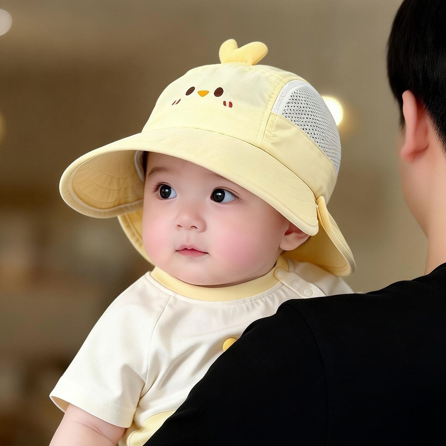 儿童遮阳帽子夏季薄款网眼大帽檐鸭舌太阳帽男孩女儿童防晒披肩帽
