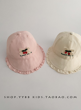 女童帽子春秋薄款遮阳大帽檐防晒鸭舌帽女宝宝甜美樱桃棒球帽夏天
