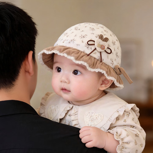 韩系碎花婴儿帽子秋冬款保暖防风公主渔夫帽女宝宝小月龄加厚盆帽