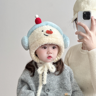 儿童帽子秋冬季保暖加厚针织护耳毛绒帽男女宝宝可爱防风毛线帽潮