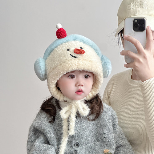 儿童帽子秋冬季保暖加厚针织护耳毛绒帽男女宝宝可爱防风毛线帽潮