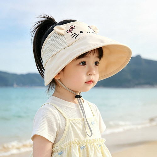 儿童遮阳帽子夏季薄款透气网眼大帽檐空顶帽女宝宝防紫外线速干帽