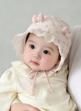 婴儿小月龄帽子春秋薄款遮阳宫廷帽女宝宝小月龄可爱花朵夏季胎帽