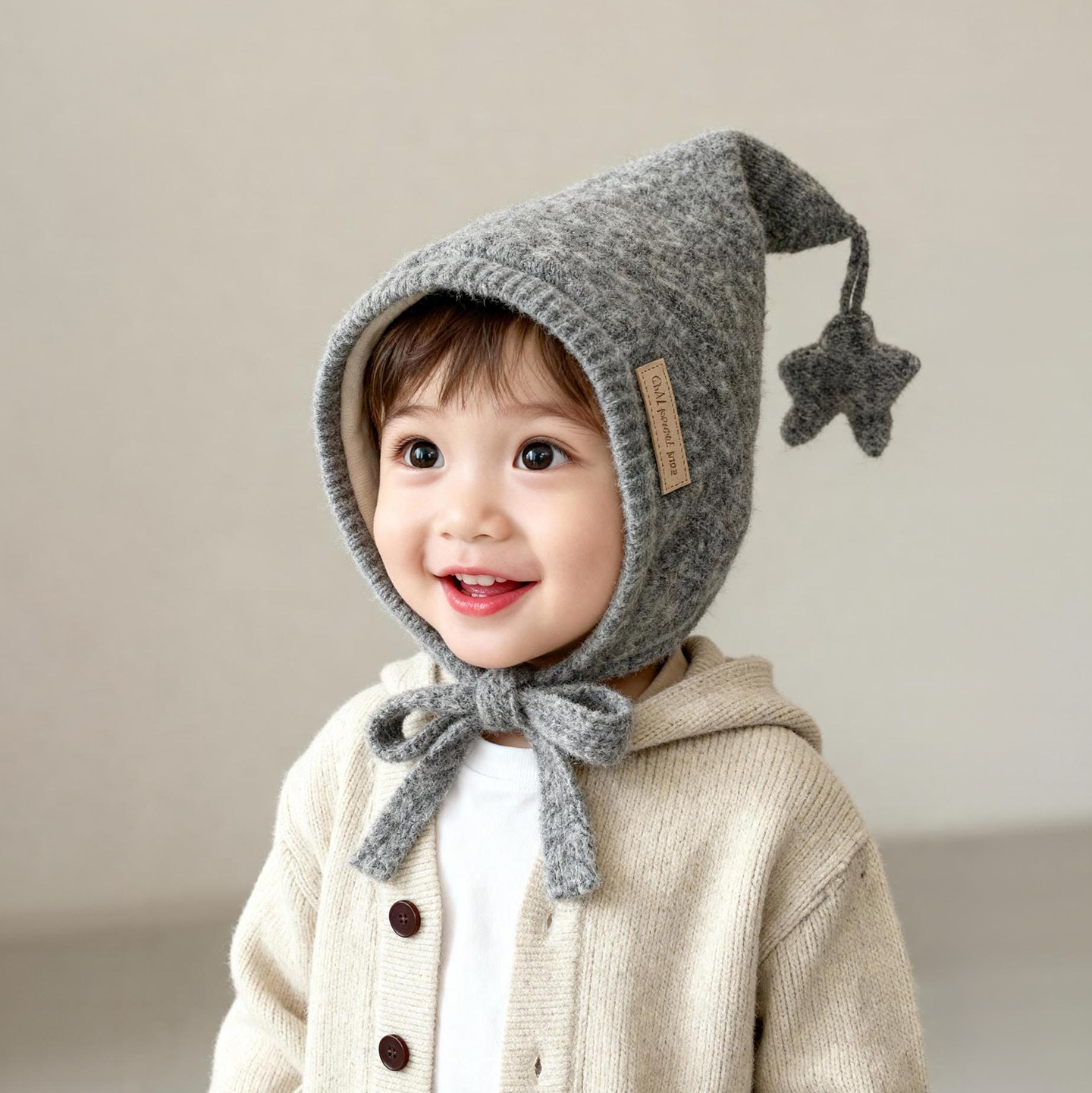 韩版星星儿童帽子秋冬季保暖加厚尖尖毛线帽男孩女宝宝防风护耳帽