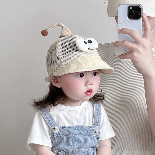 儿童帽子夏季薄款透气网眼大帽檐遮阳鸭舌帽男女宝宝防晒太阳帽潮