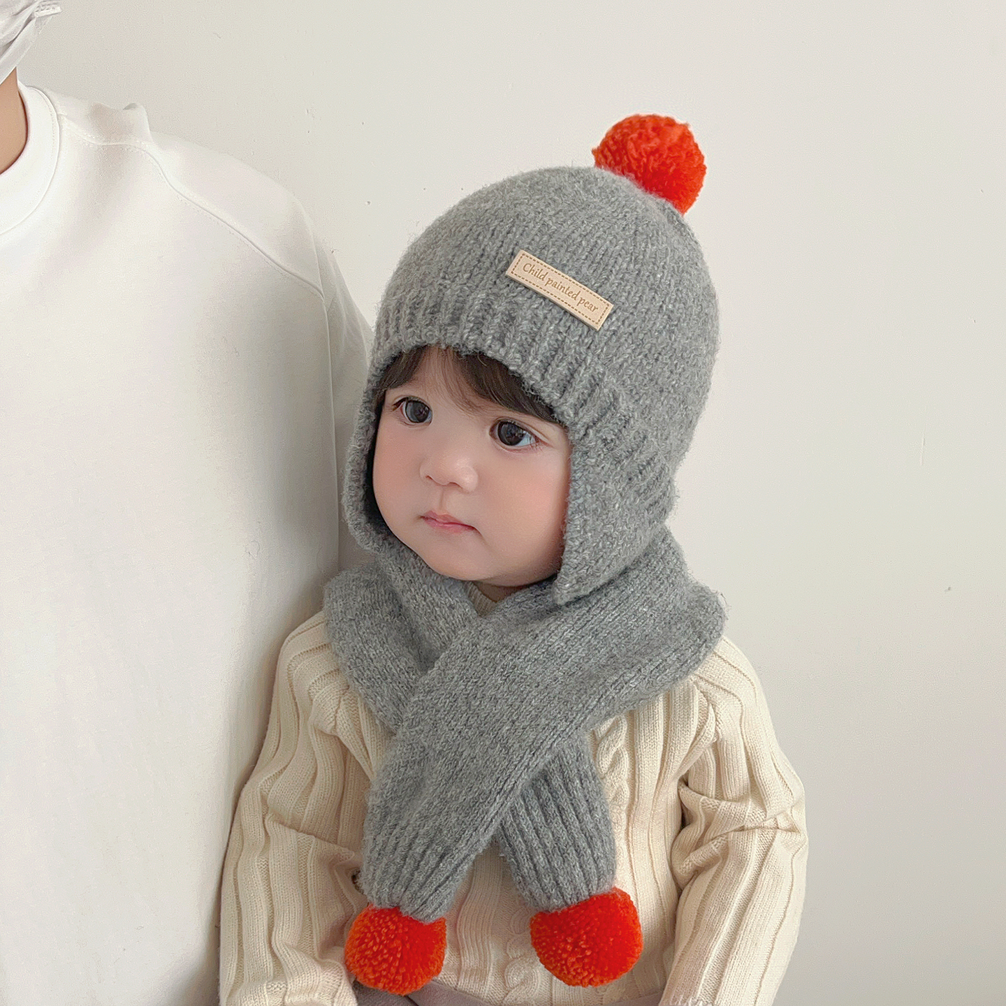 宝宝帽子围巾两件套秋冬季保暖加厚针织毛线帽男女儿童防风护耳帽