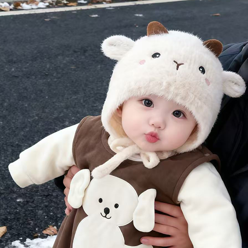 儿童帽子秋冬季保暖加厚针织护耳帽男孩女宝宝可爱防风毛绒毛线帽