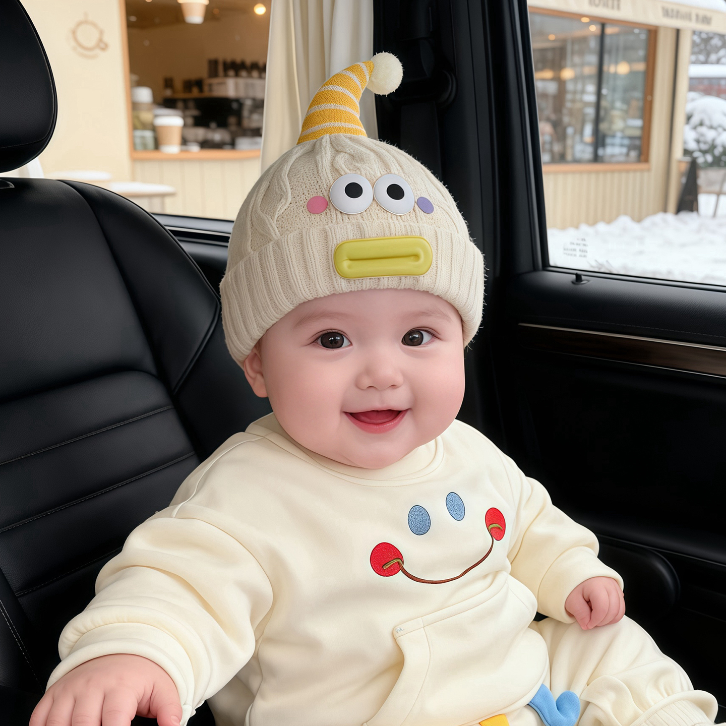 婴幼儿帽子秋冬季保暖加厚针织套头帽男女宝宝小月龄防风毛线帽潮